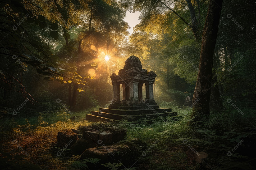 Santuário ancestral na floresta: paz, serenidade e beleza.