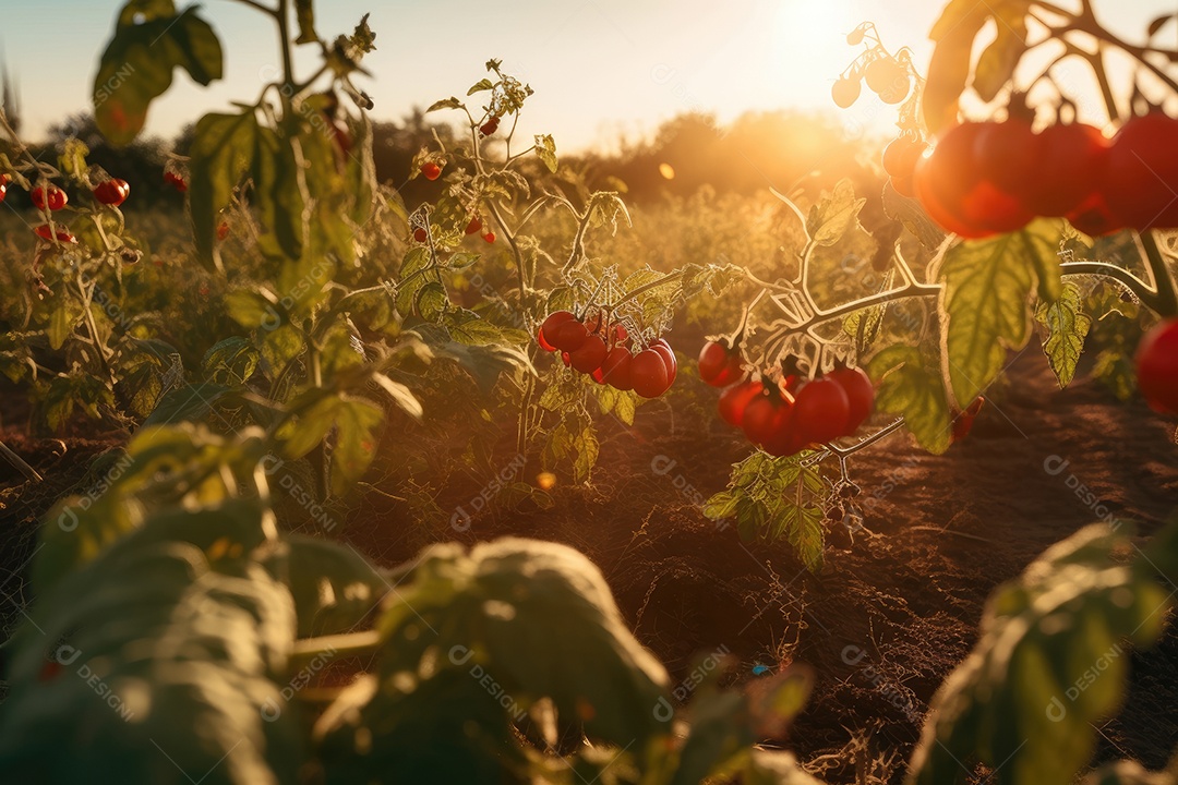 Tomates abundantes, borboletas e cores dançantes. Macio e animado.