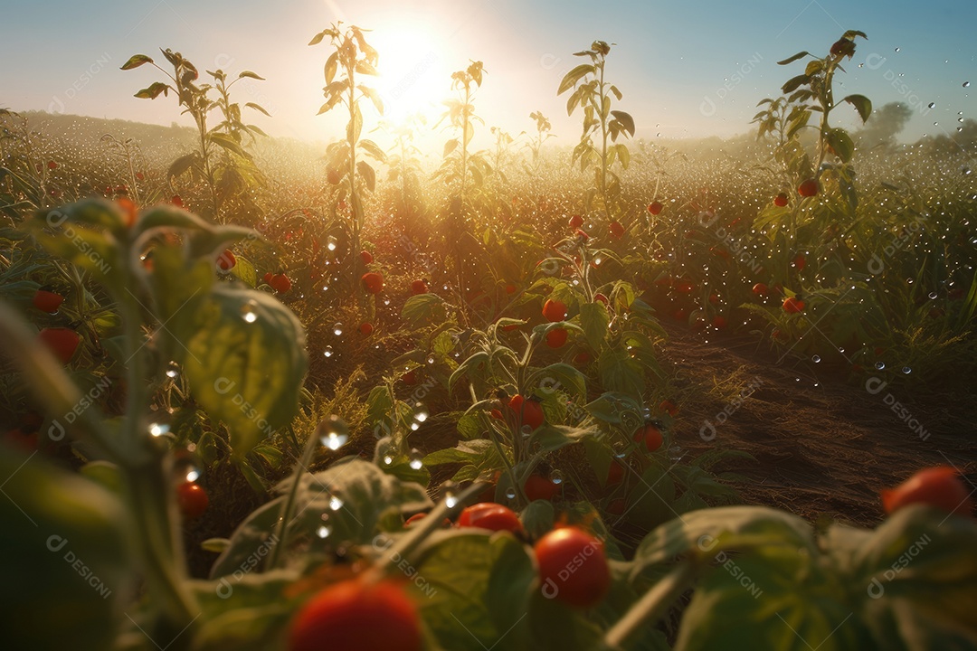 Tomates abundantes, borboletas e cores dançantes. Macio e animado.