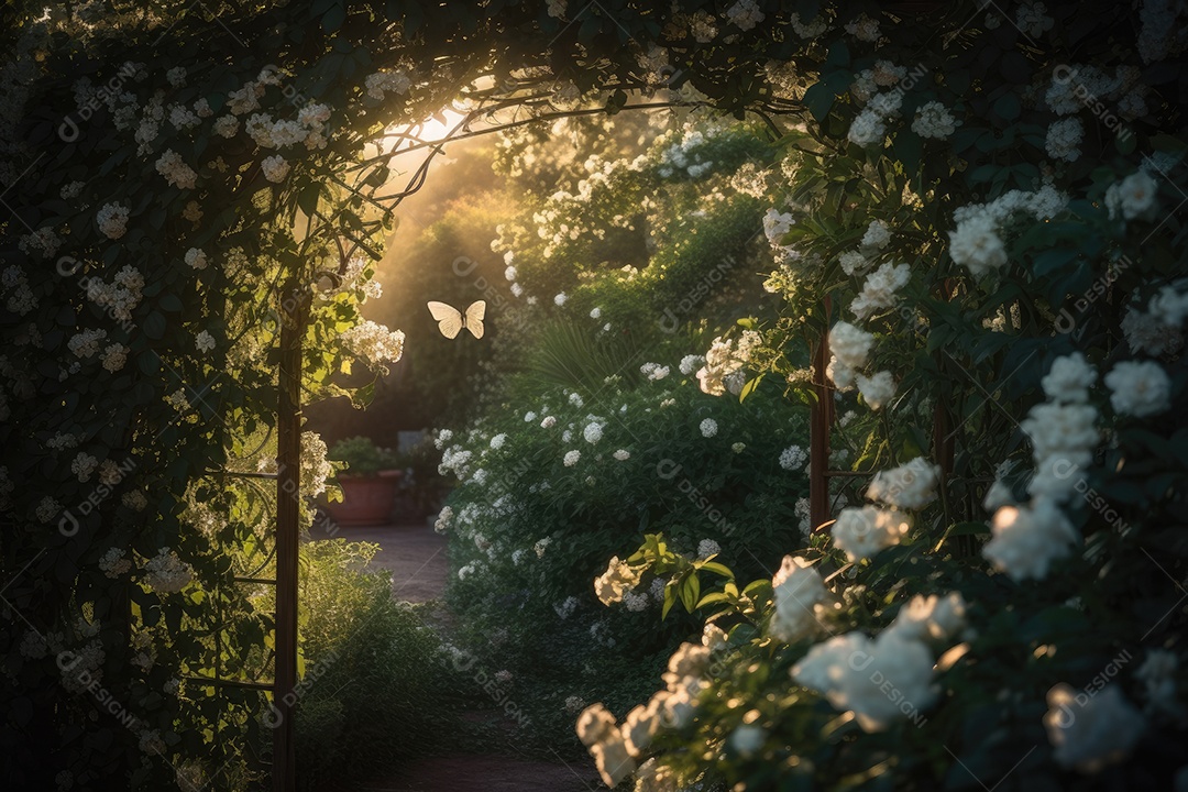 Jardim mágico: Jasmim branco e borboletas dançantes.