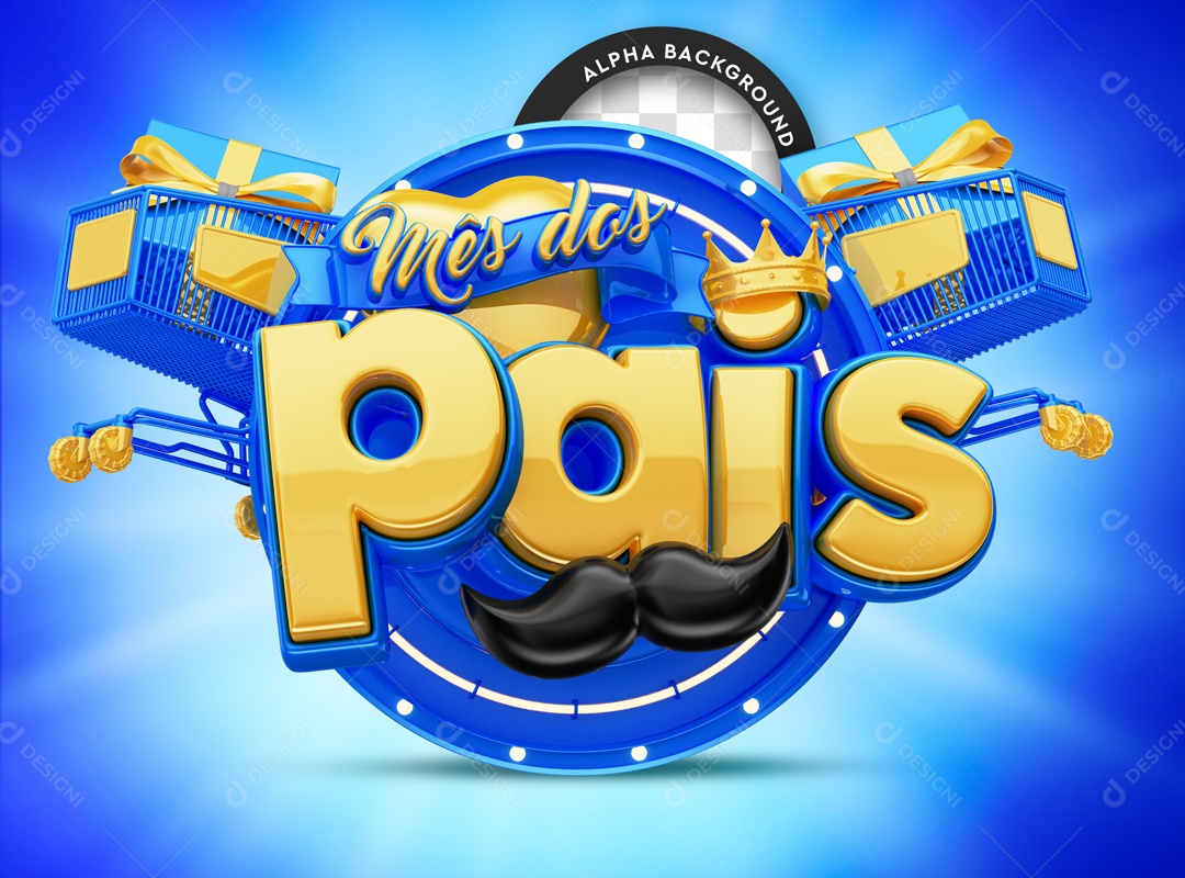 Selo 3D Mês Dos Pais Azul Para Composição PSD