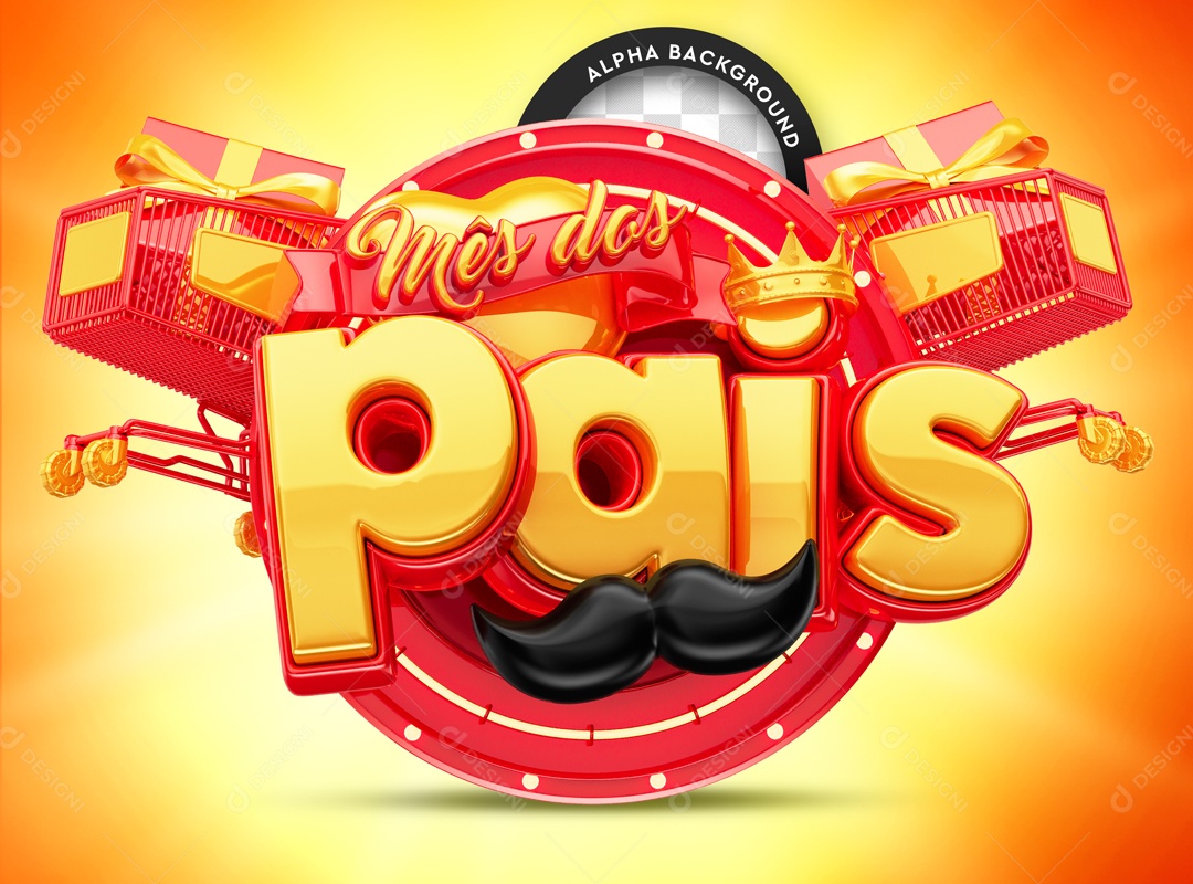 Selo 3D Mês Dos Pais  Vermelho Compras Para Composição PSD