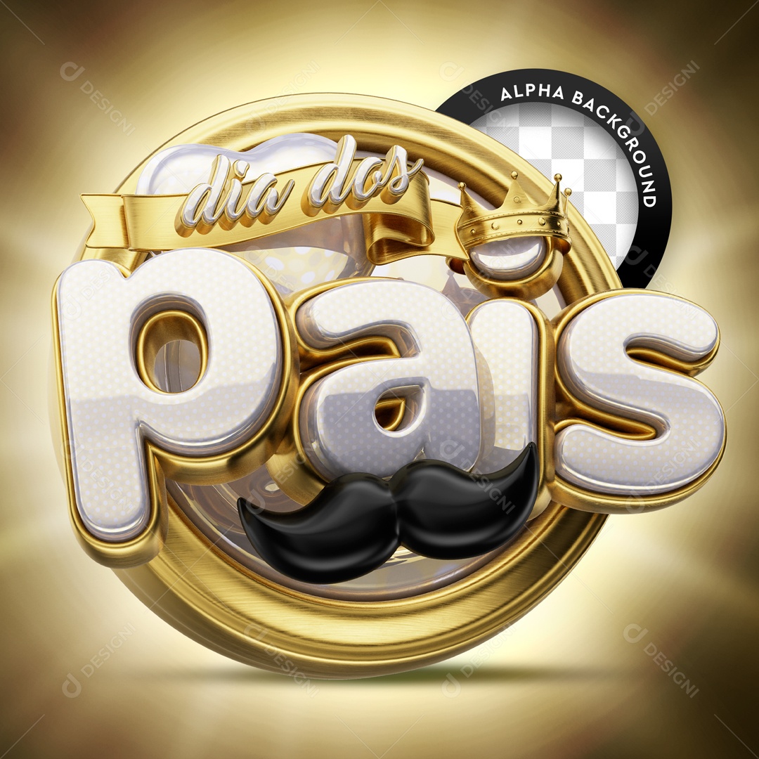 Dia Dos Pais Selo 3D Dourado Para Composição PSD