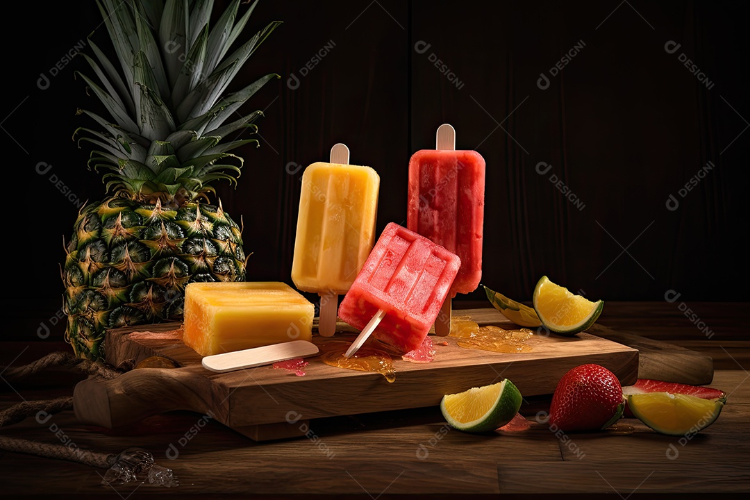 Picolé tropical fresco e suculento.