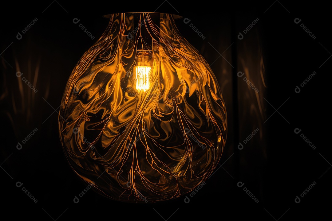 Lâmpada de arte brilha, inspirando ideias. Energia criativa capturada.