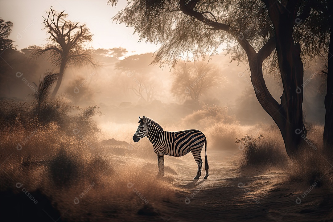 Zebra destacando-se graciosamente na vasta savana.
