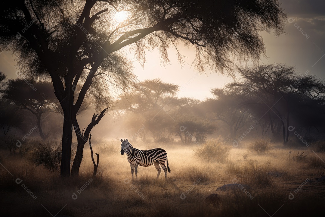 Zebra destacando-se graciosamente na vasta savana.