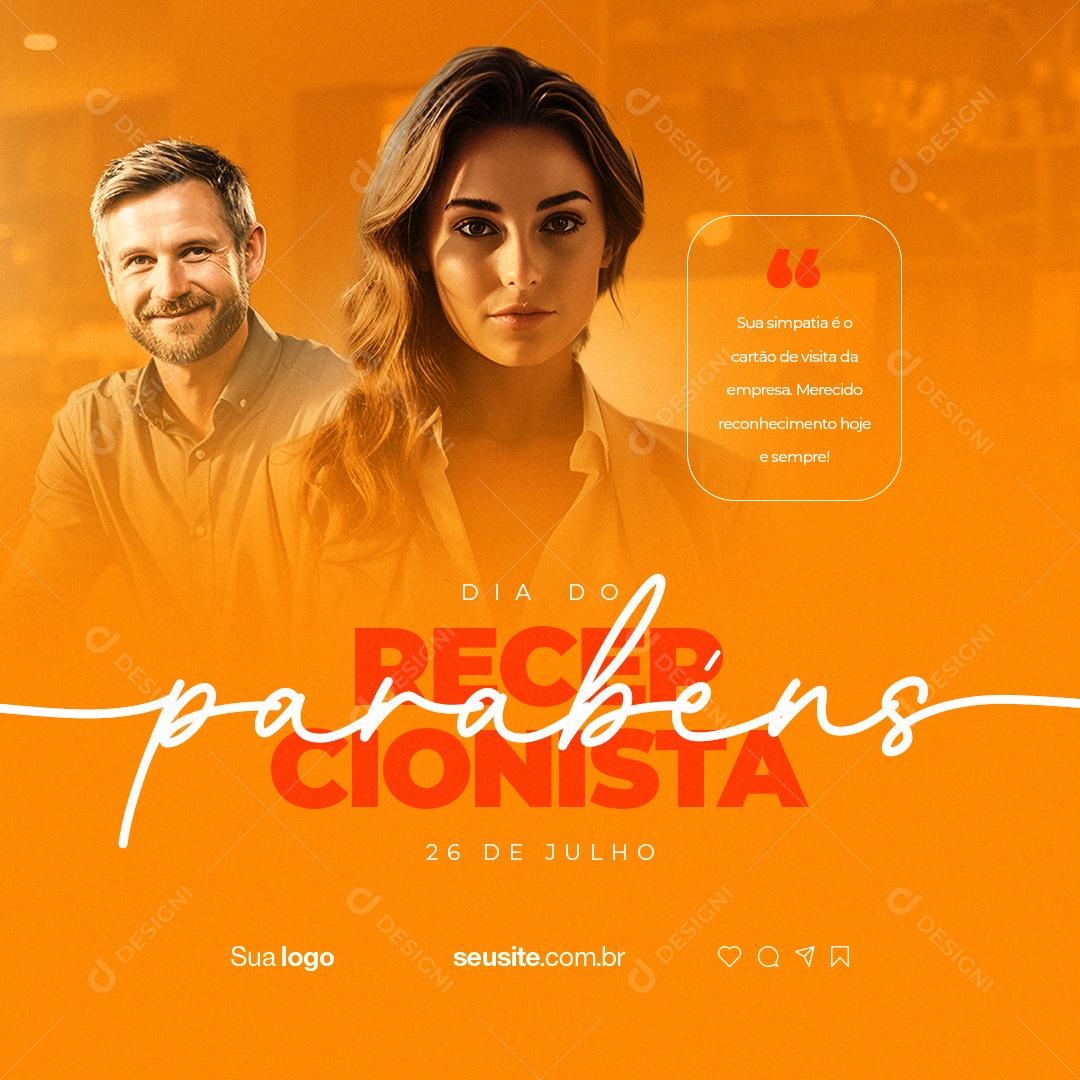 Dia do Recepcionista Sua Simpatia é o Cartão de Visita Social Media PSD Editável