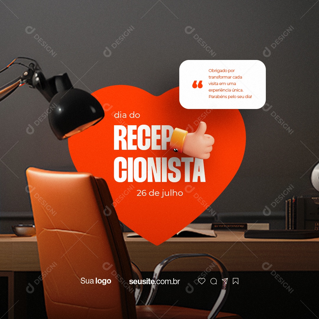 Dia do Recepcionista 26 De Julho Social Media PSD Editável