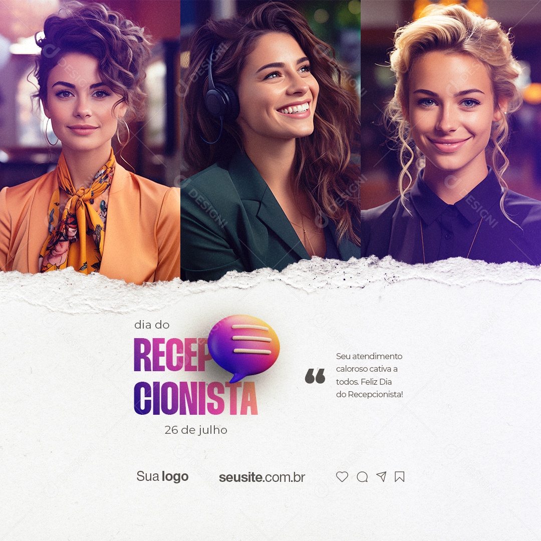 Dia do Recepcionista Seu Atendimento Caloroso Cativa Social Media PSD Editável