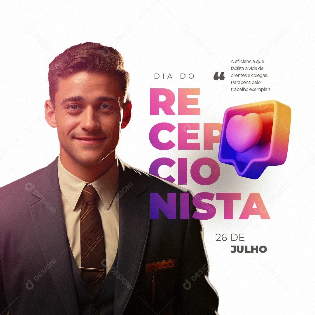 Dia do Recepcionista A Eficiência Que Facilita a Vida Social Media PSD Editável