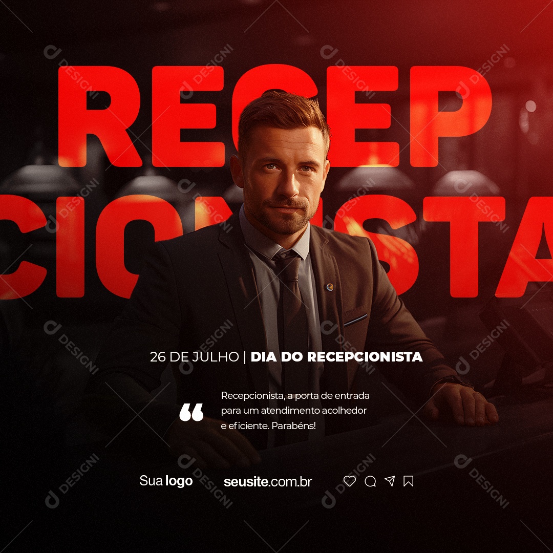 Dia do Recepcionista 26 De Julho Social Media PSD Editável