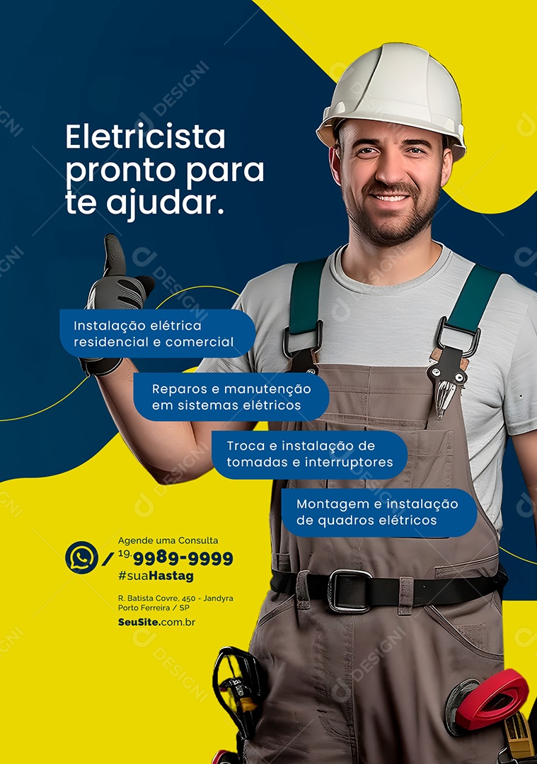 Eletricista Pronto para Te Ajudar Social Media PSD Editável