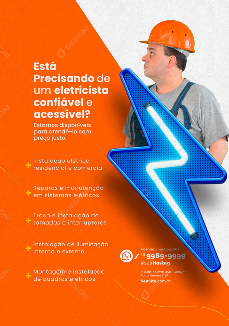 Elétrica Material Está Precisando de Um Eletricista Confiável e Acessível Social Media PSD Editável