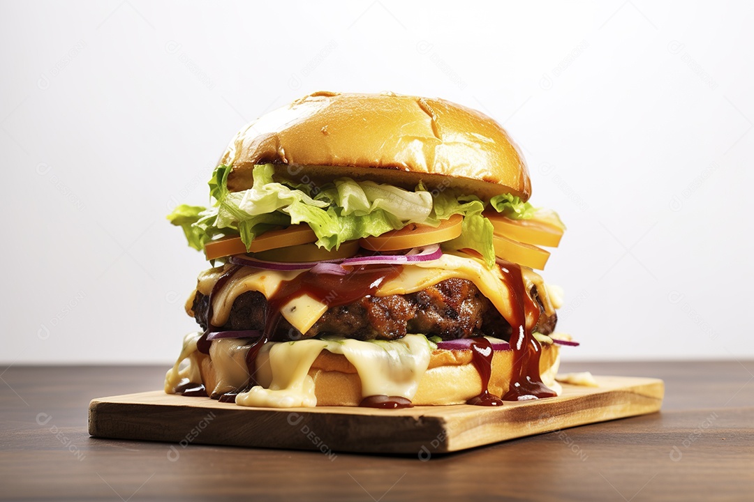 Hambúrguer saboroso de carne com queijo e salada