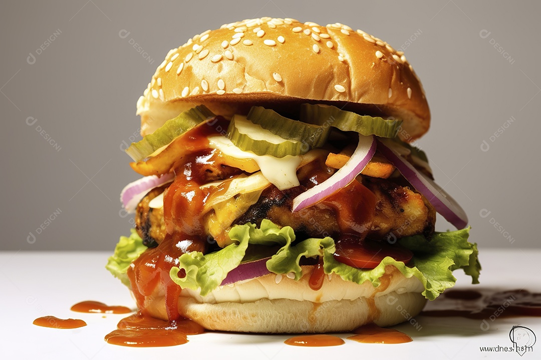 Hambúrguer saboroso de carne com queijo e salada