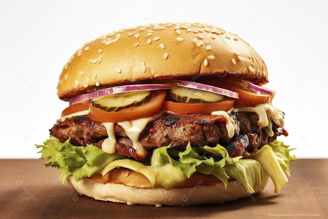 Hambúrguer saboroso de carne com queijo e salada