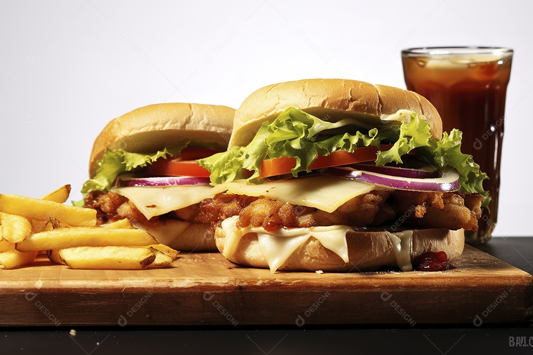 Hambúrguer saboroso de carne com queijo e salada