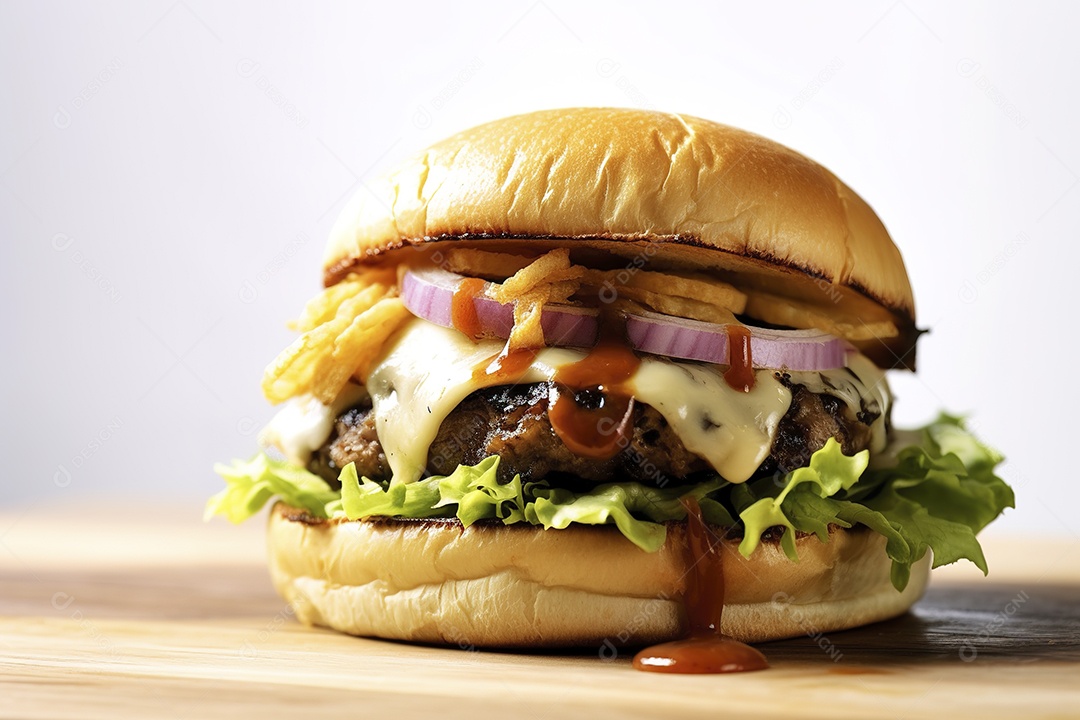 Hambúrguer saboroso de carne com queijo e salada