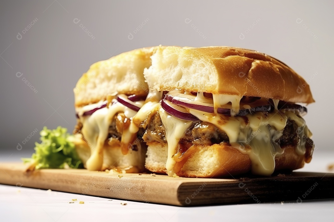 Hambúrguer saboroso de carne com queijo e salada