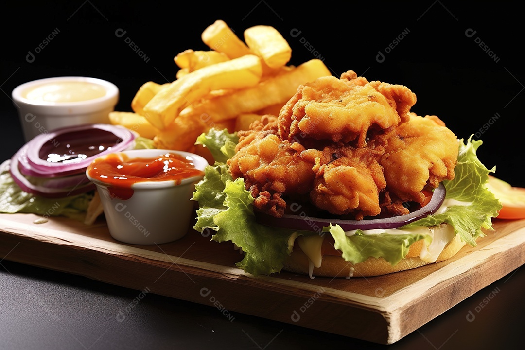 Hambúrguer saboroso de carne com queijo e salada