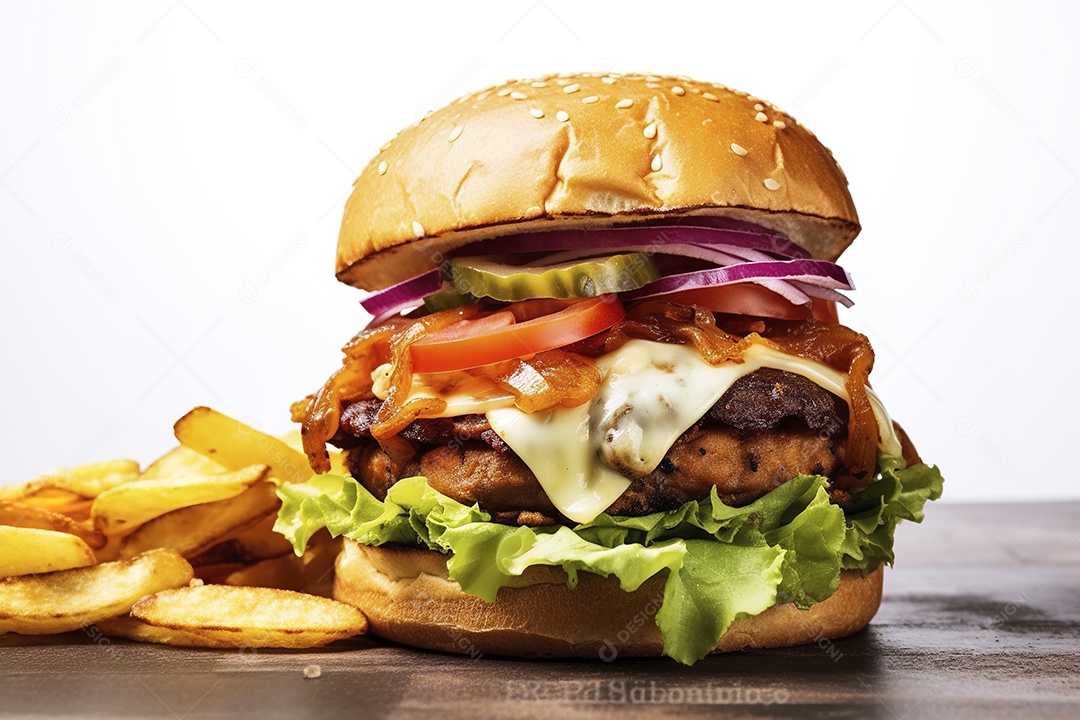 Hambúrguer saboroso de carne com queijo e salada