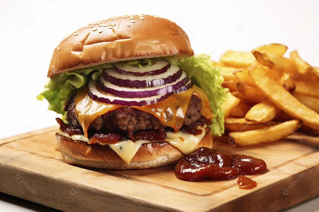 Hambúrguer saboroso de carne com queijo e salada