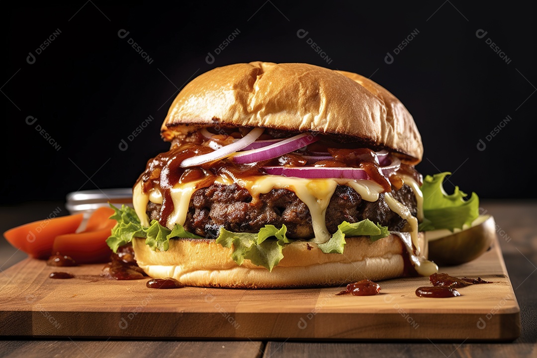 Hambúrguer saboroso de carne com queijo e salada