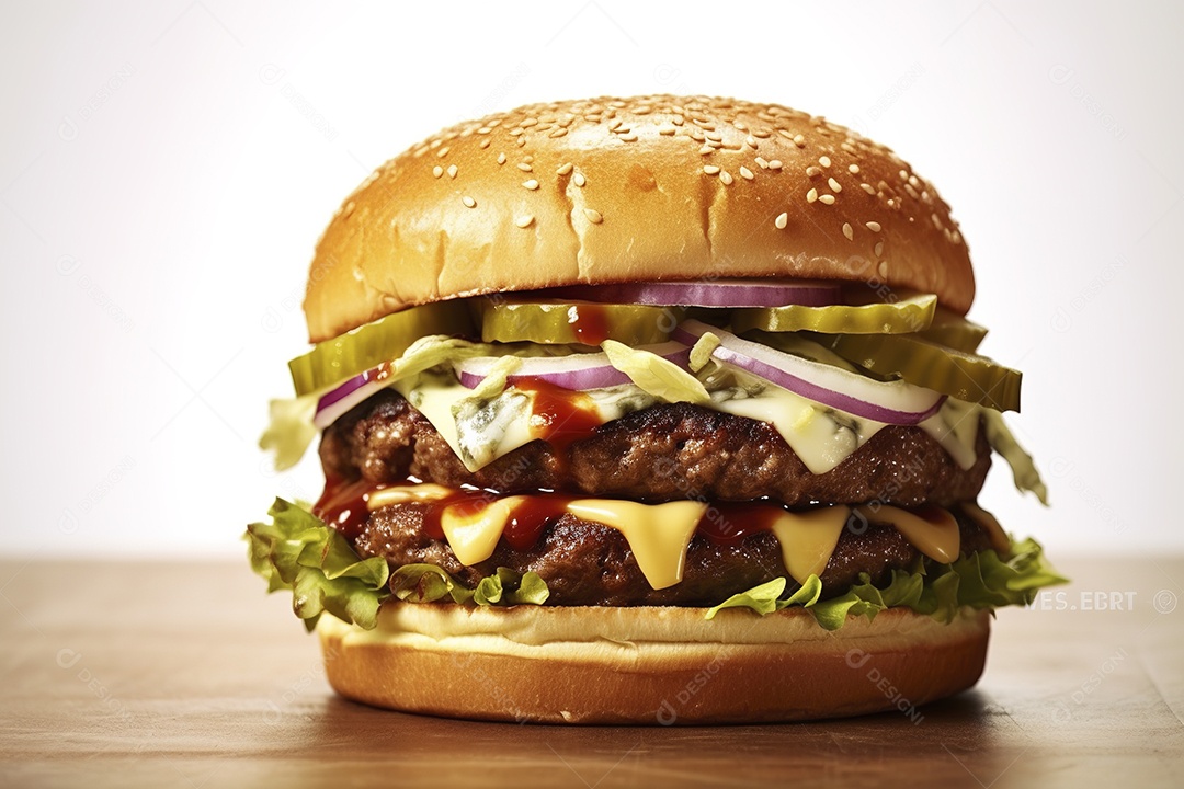 Hambúrguer saboroso de carne com queijo e salada