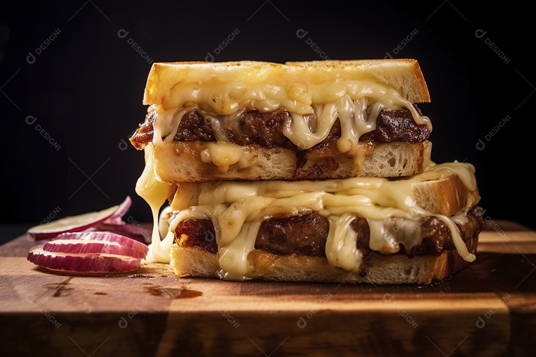 Hambúrguer saboroso de carne com queijo e salada
