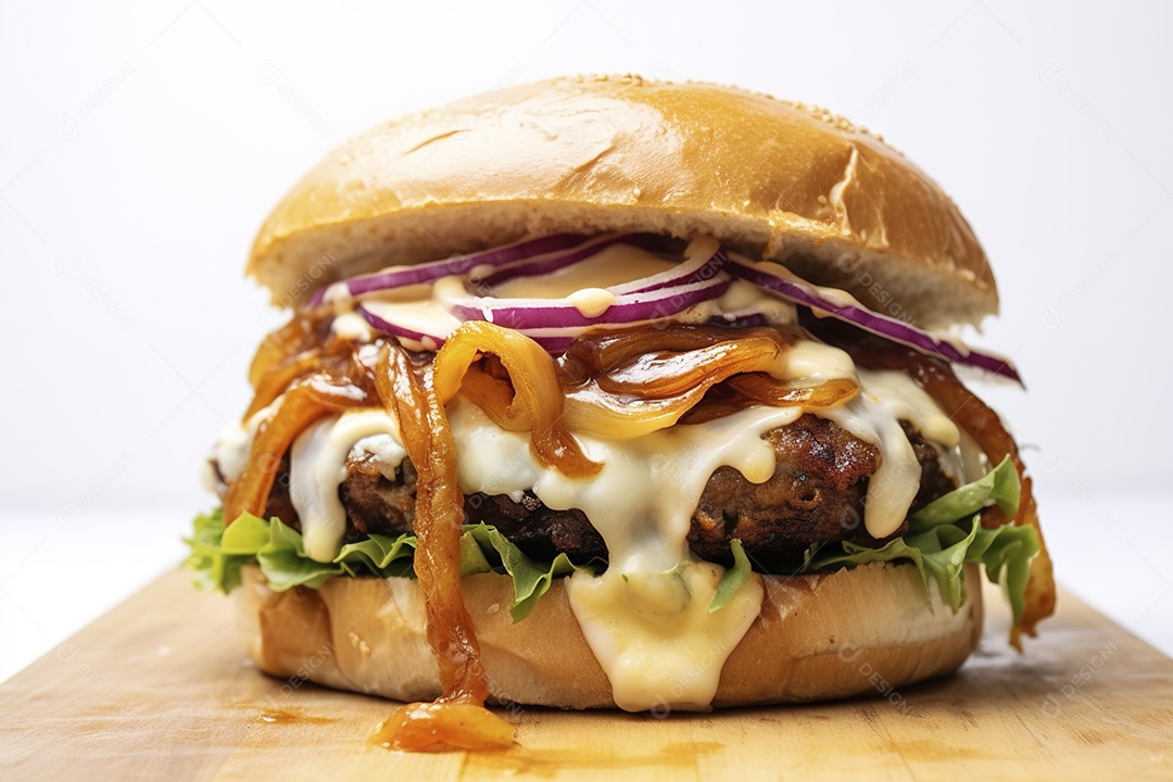 Hambúrguer saboroso de carne com queijo e salada