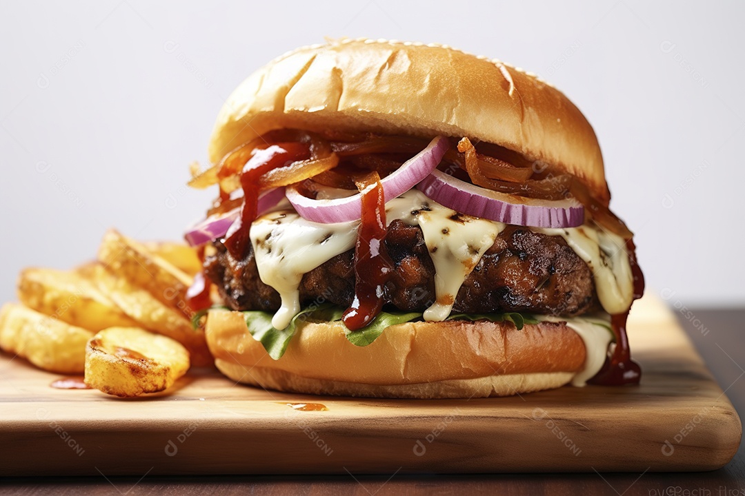 Hambúrguer saboroso de carne com queijo e salada