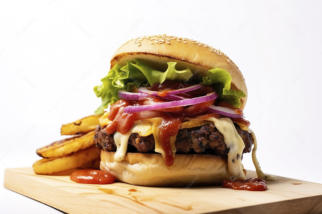 Hambúrguer saboroso de carne com queijo e salada