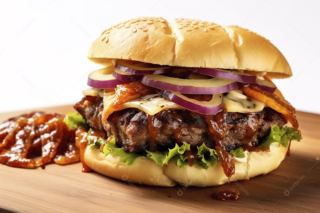 Hambúrguer saboroso de carne com queijo e salada