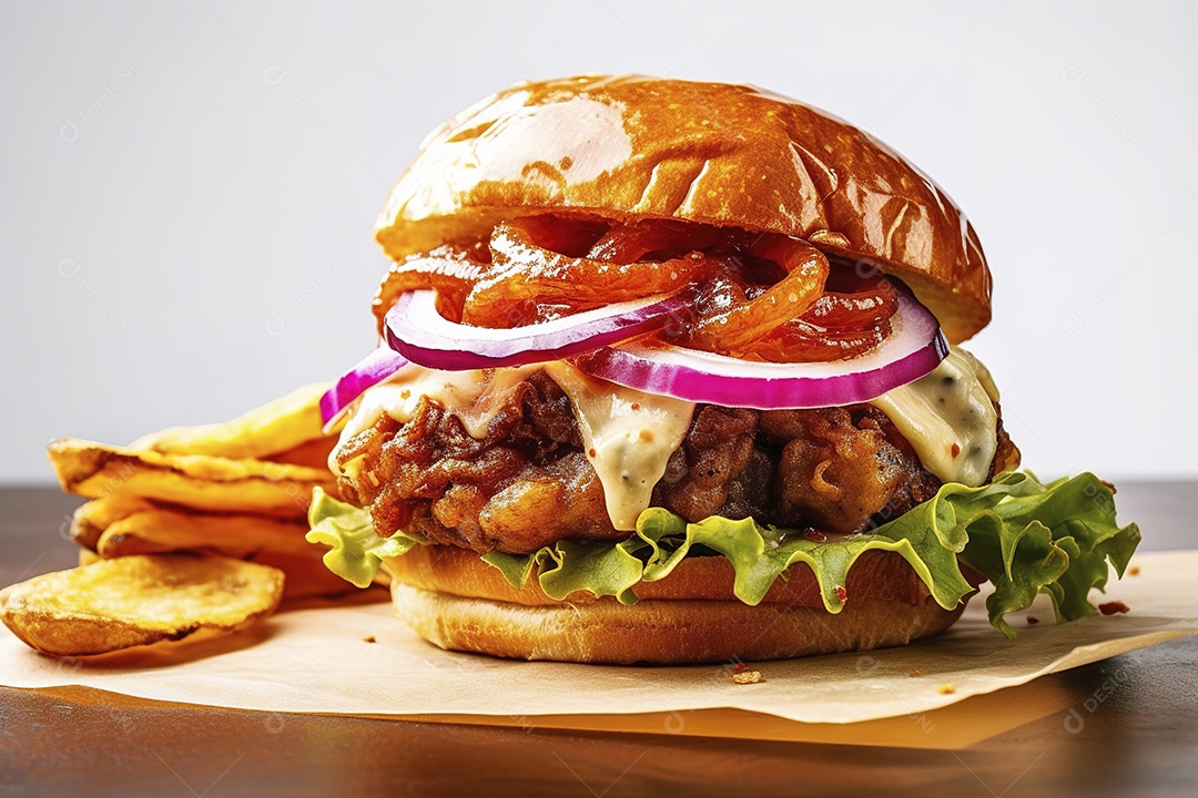 Hambúrguer saboroso de carne com queijo e salada
