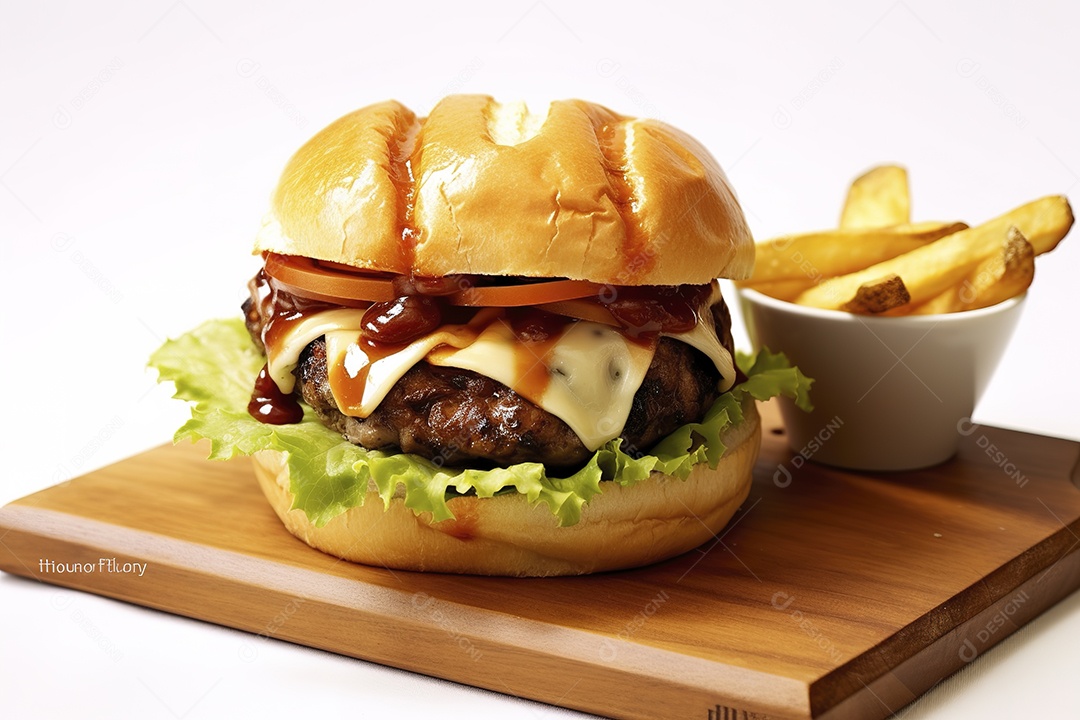 Hambúrguer saboroso de carne com queijo e salada