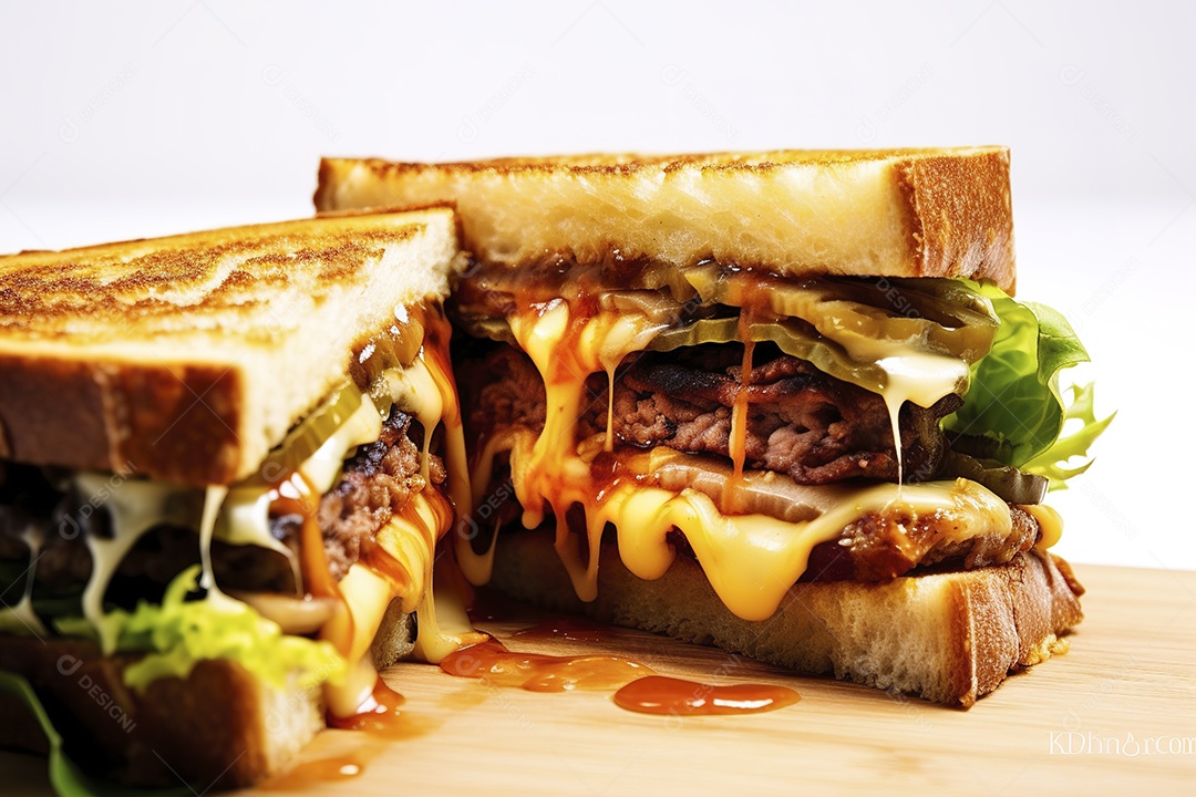 Hambúrguer saboroso de carne com queijo e salada