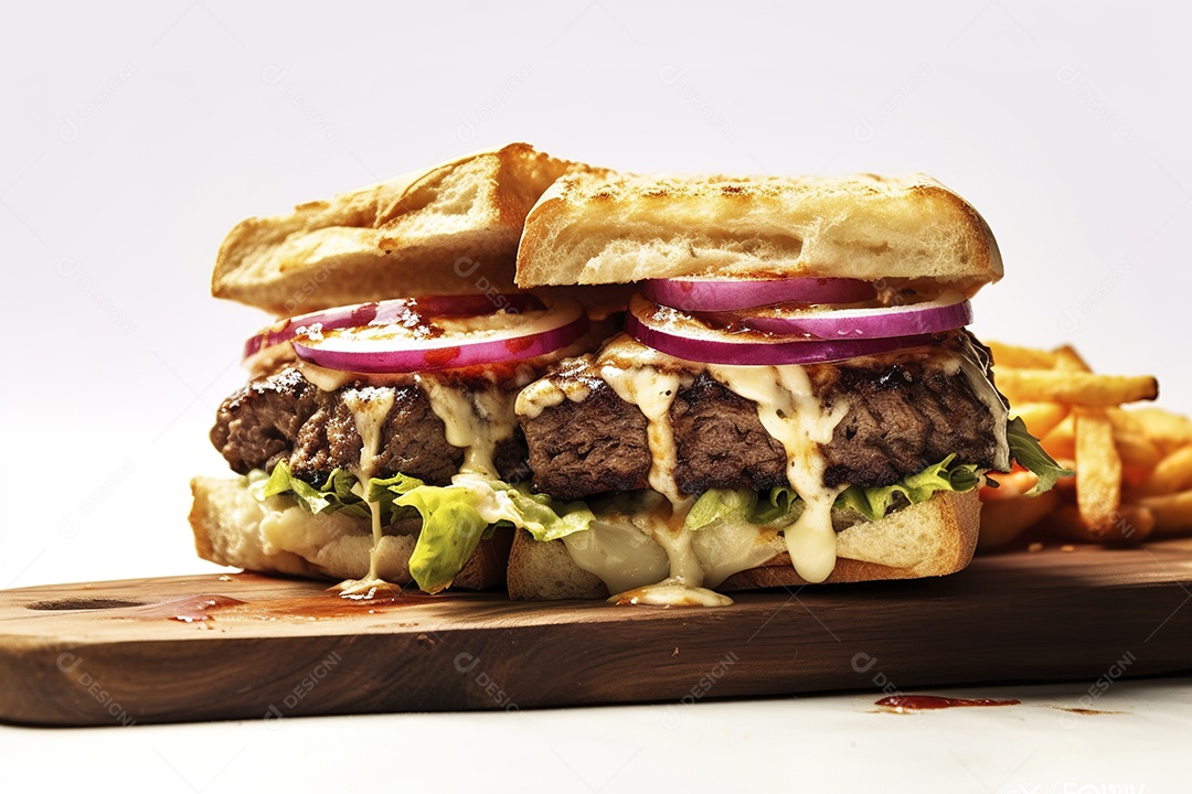 Hambúrguer saboroso de carne com queijo e salada