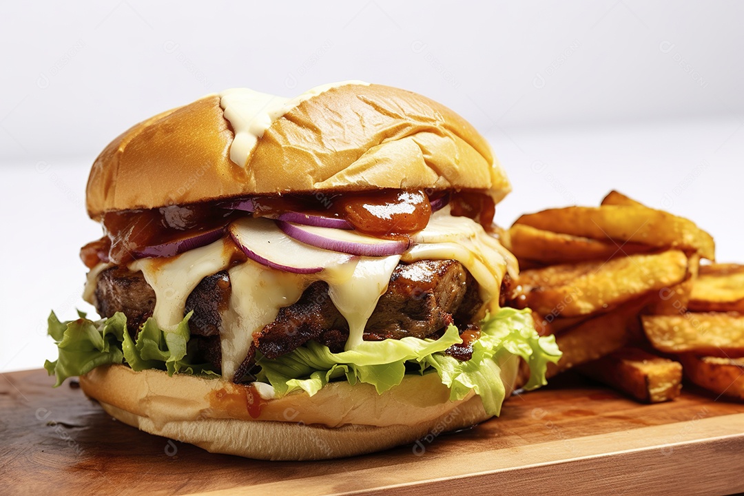 Hambúrguer saboroso de carne com queijo e salada