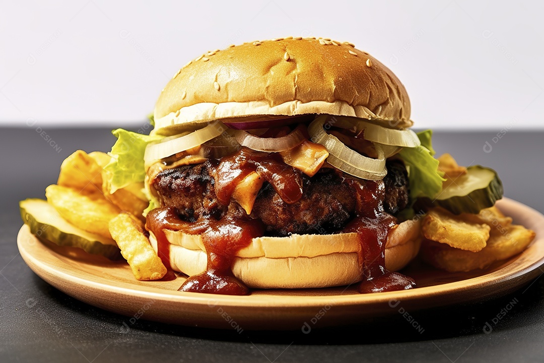 Hambúrguer saboroso de carne com queijo e salada