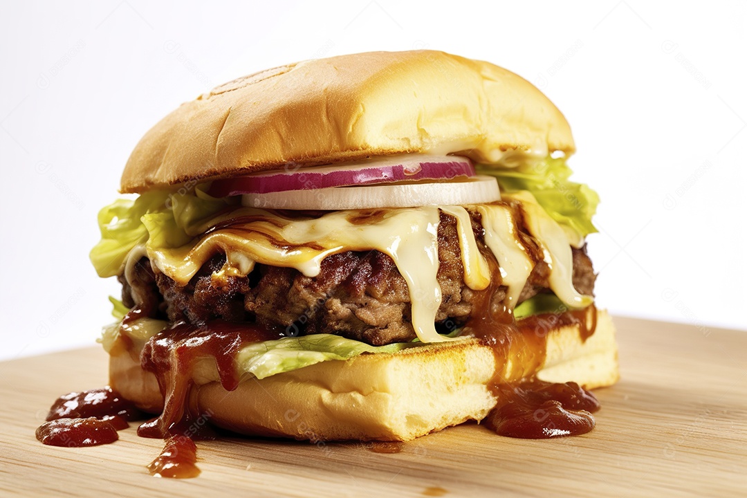 Hambúrguer saboroso de carne com queijo e salada