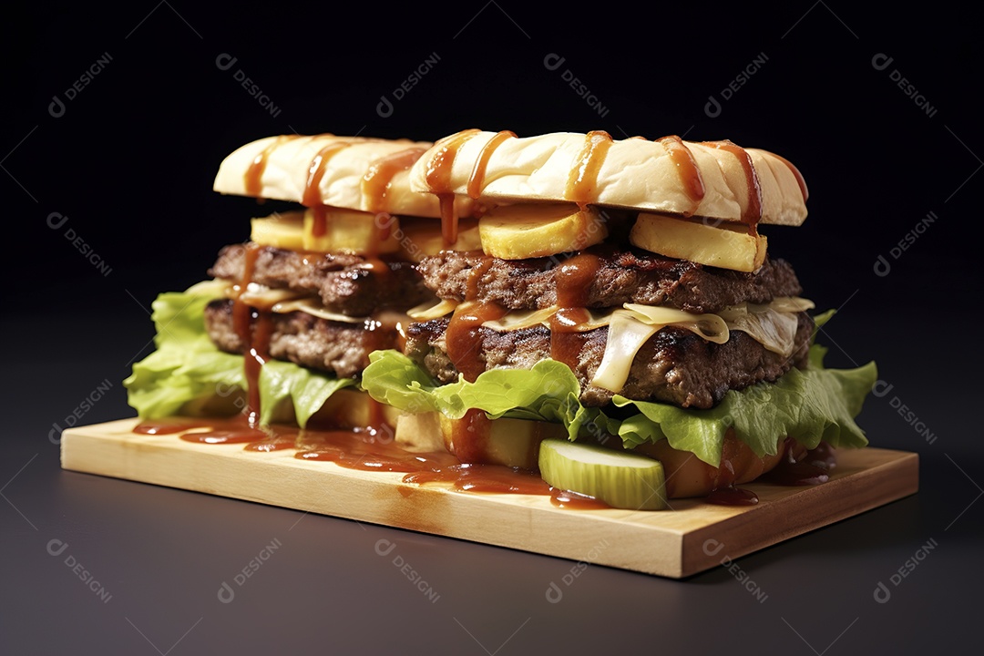 Hambúrguer saboroso de carne com queijo e salada