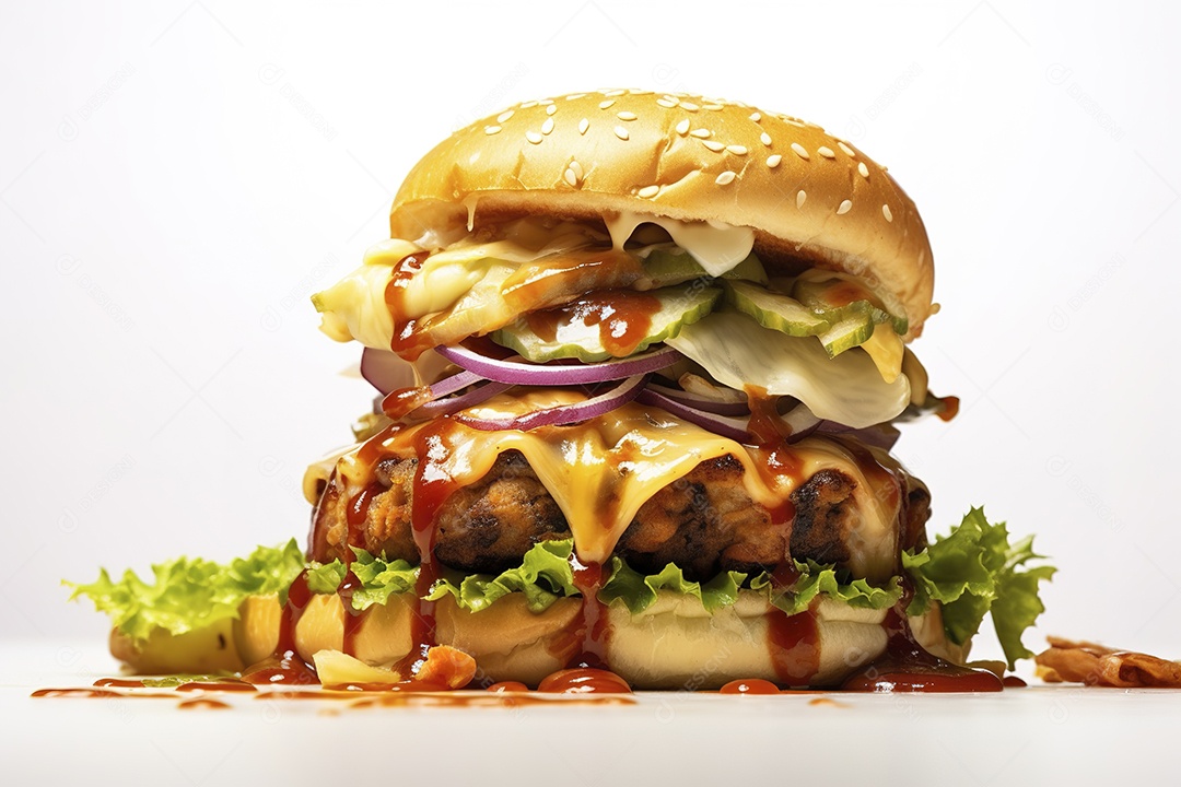 Hambúrguer saboroso de carne com queijo e salada