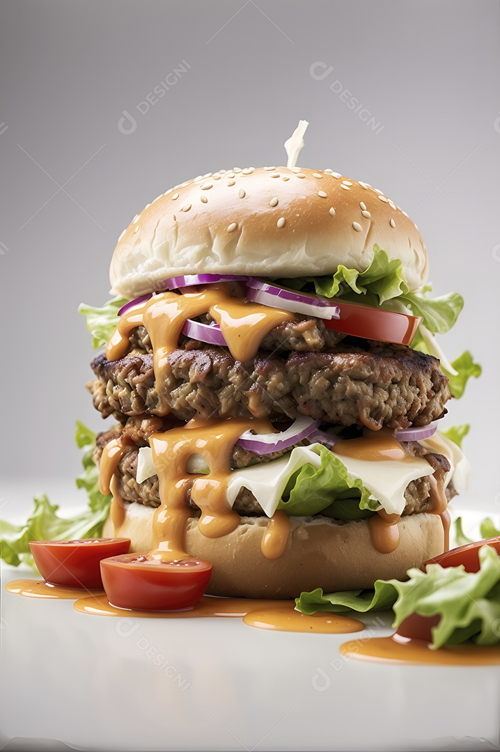 Hambúrguer saboroso de carne com queijo e salada