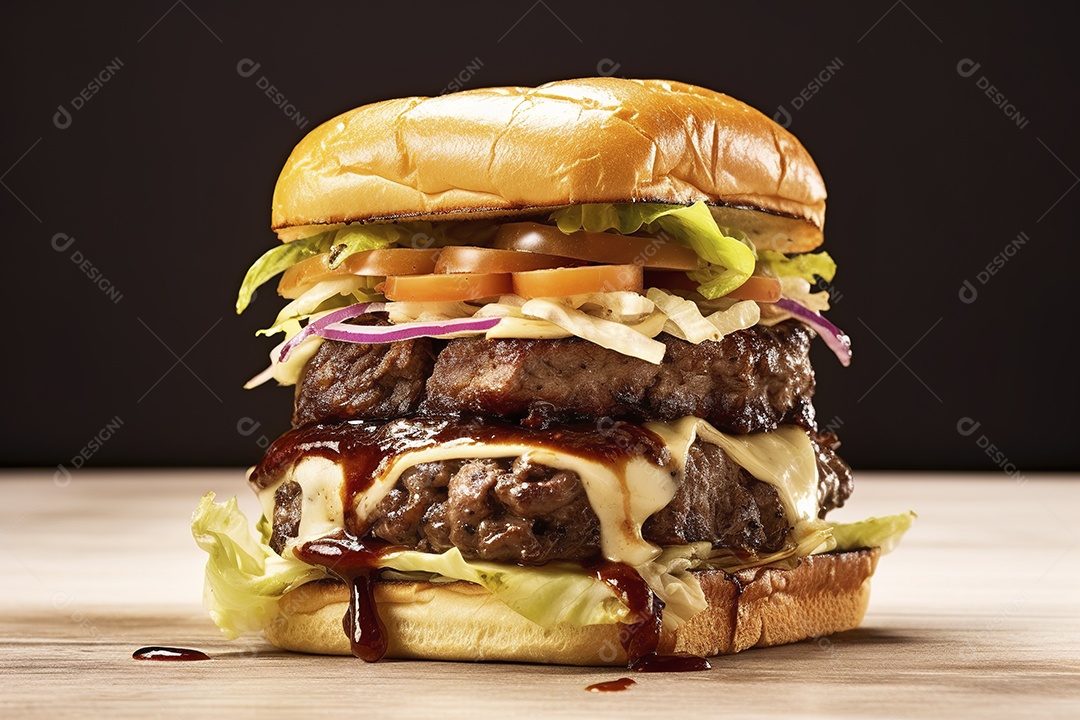 Hambúrguer saboroso de carne com queijo e salada