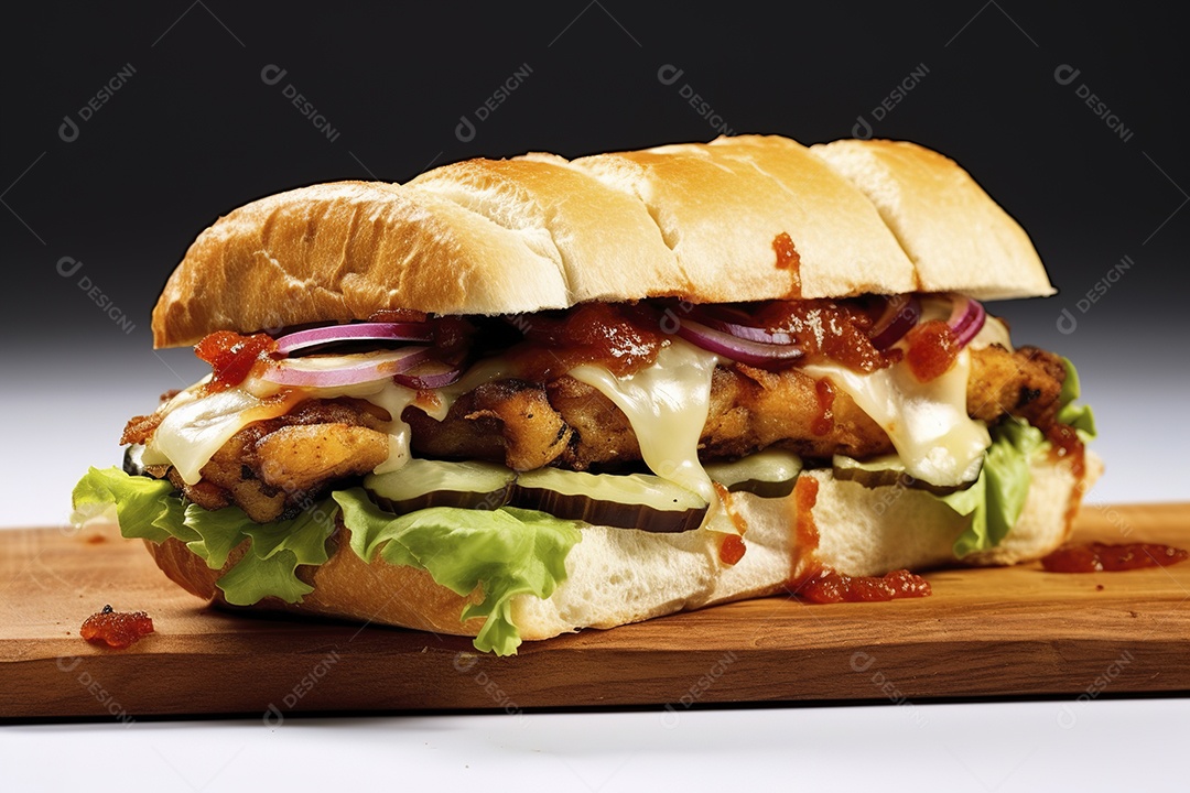 Hambúrguer saboroso de carne com queijo e salada