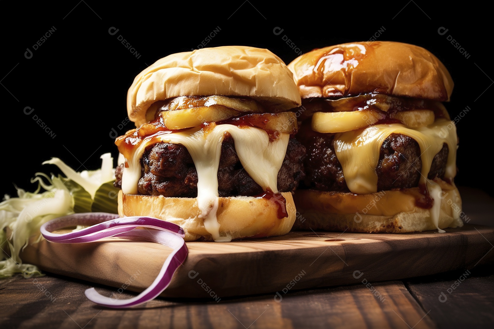 Hambúrguer saboroso de carne com queijo e salada