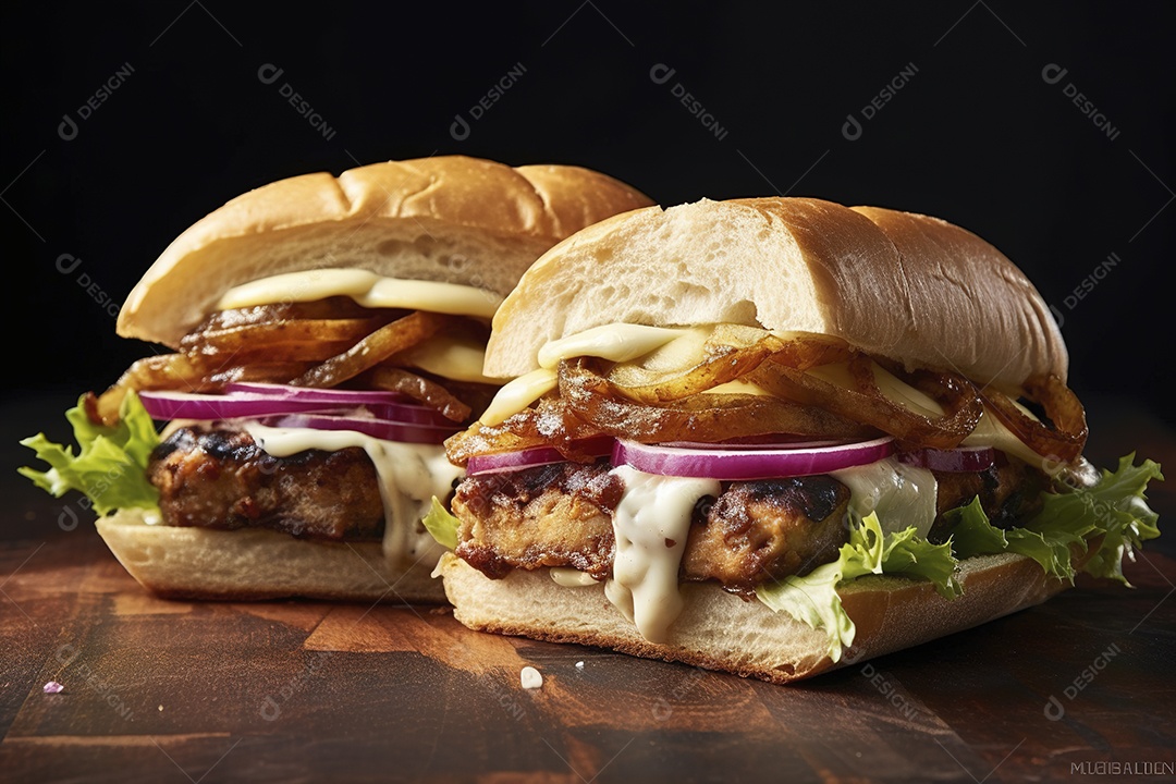 Hambúrguer saboroso de carne com queijo e salada