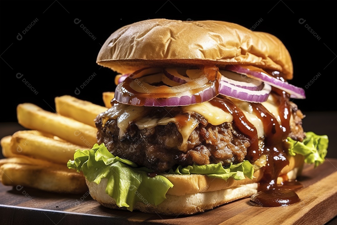 Hambúrguer saboroso de carne com queijo e salada