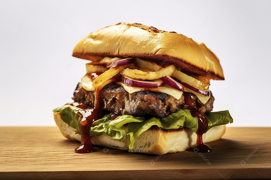 Hambúrguer saboroso de carne com queijo e salada